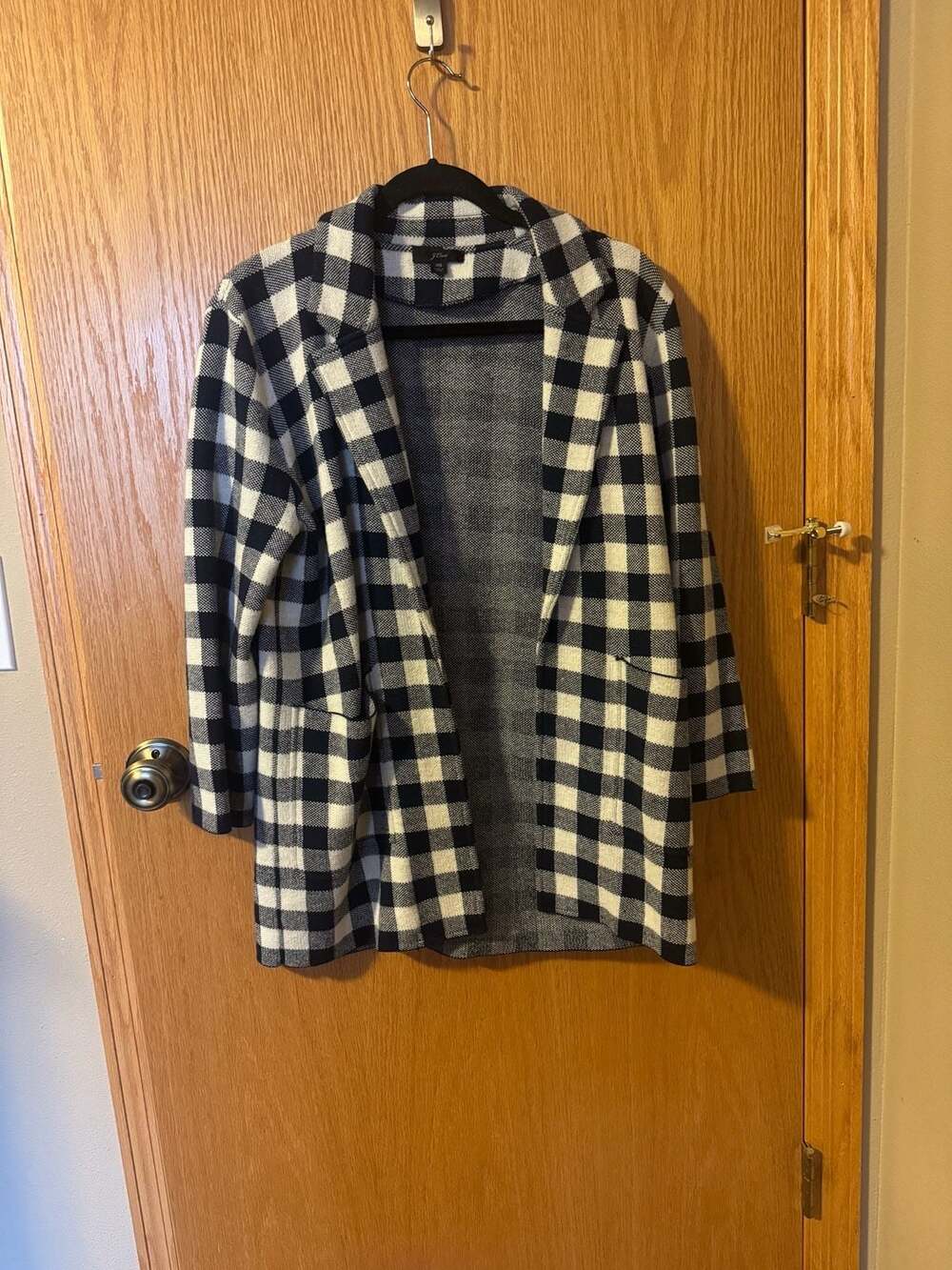 J.Crew Sophie Open-Front Gingham Sweater Blazer in Merino Wool Blend